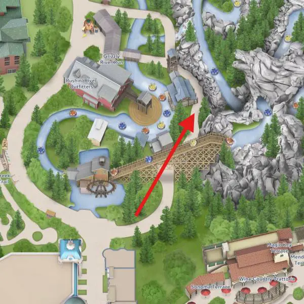 Location of the Forest Behind Grizzly River Run For Neurodivergent Disneyland Visitors.