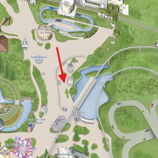 Location of Matterhorn and Small World Seating Area For Neurodivergent Disneyland Visitors.