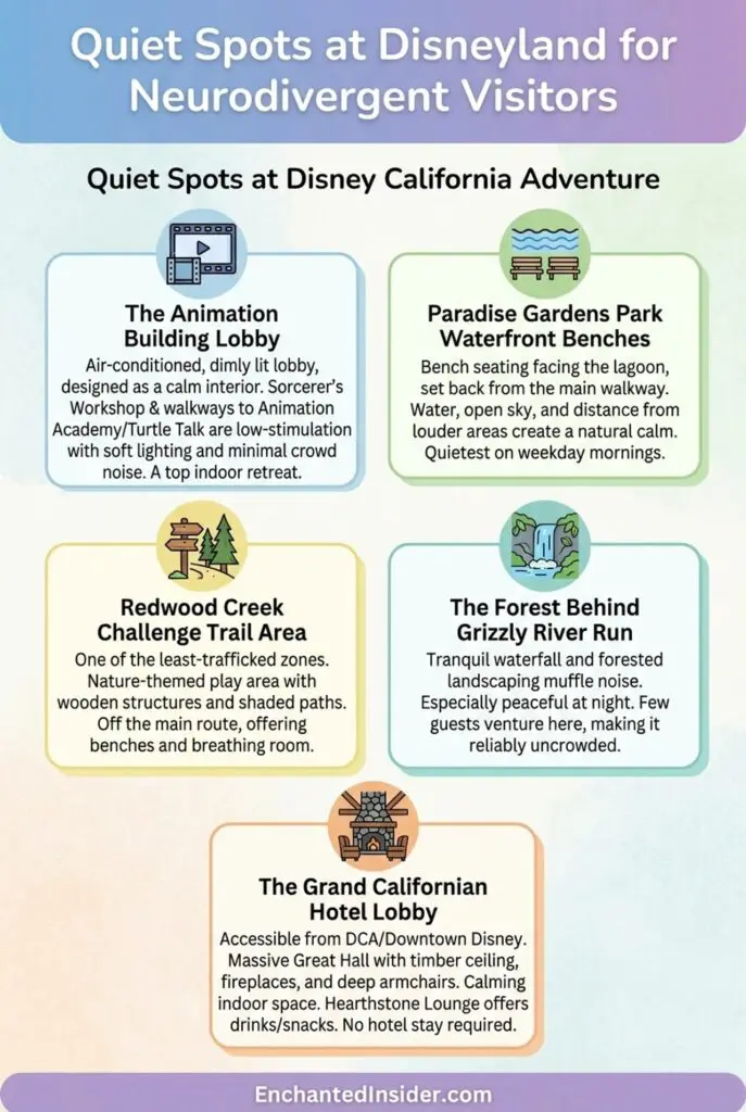 Quiet places at Disneyland California Adventure Infographic