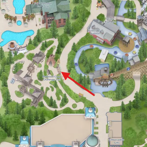 Location of Redwood Creek Challenge Trail For Neurodivergent Disneyland Visitors.