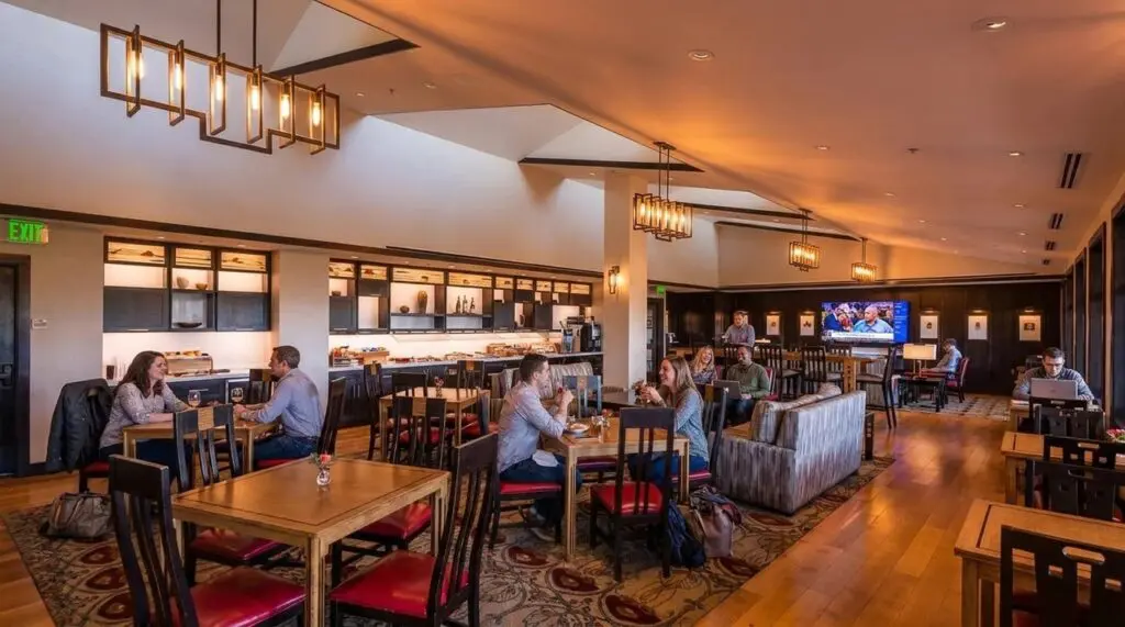 Veranda Club Level at Grand Californian Hotel and Spa, Quick Bites and spacious seating.