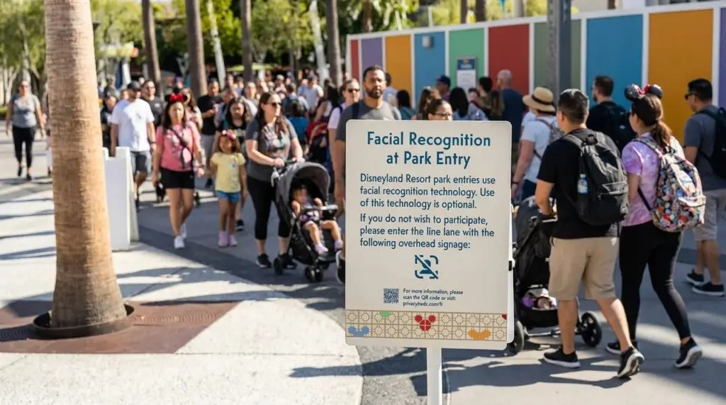 Facial Recognition Sign at Disneyland California Resort main esplanade. 