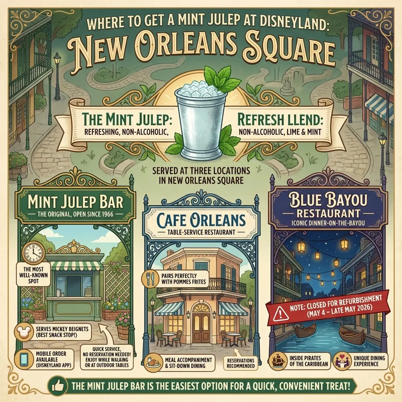 Where To Get a Mint Julep at Disneyland Infographic