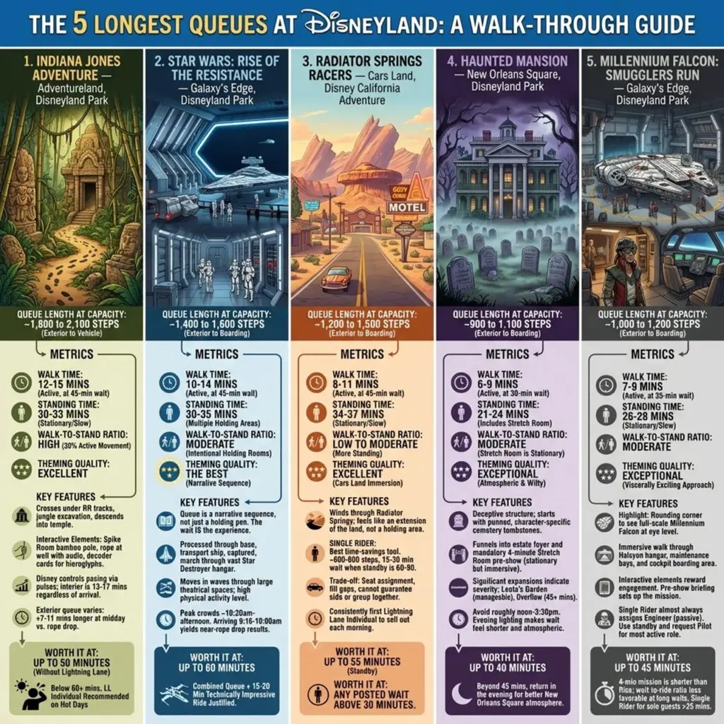 Infographic of longest ride queues at Disneyland Resort