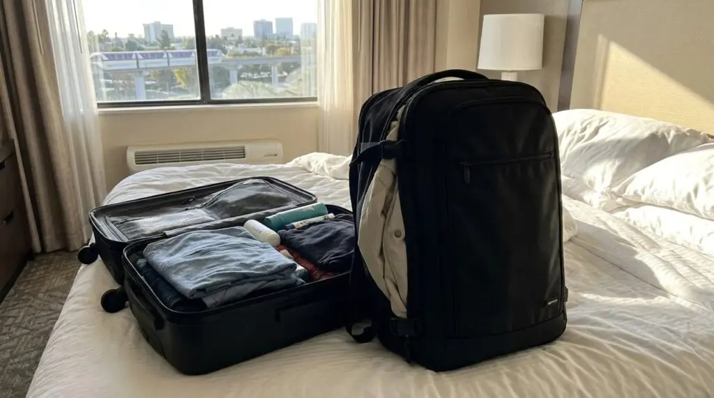 Thule Chasm Backpack with a view of the Disneyland Monorail in the background