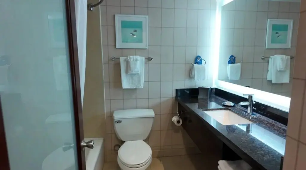 bathrooms at Hotel Lulu Anaheim.