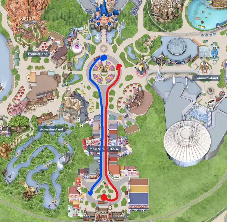 Disneyland Vehicles on Main Street Routes, Pickup and Dropoff.