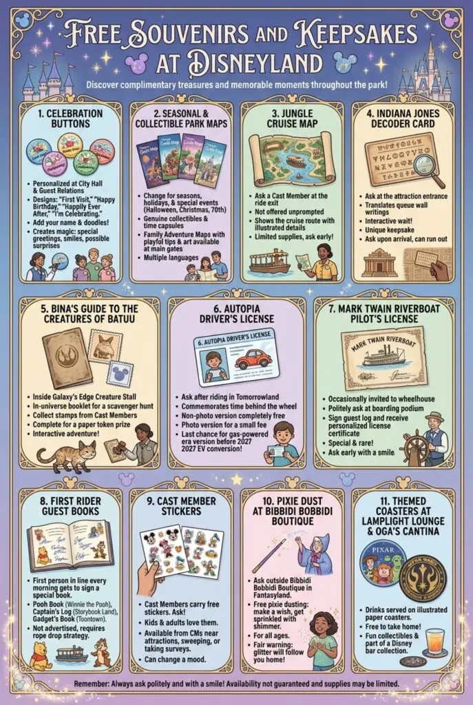 Infographic of free things that you can get at Disneyland Resort in California