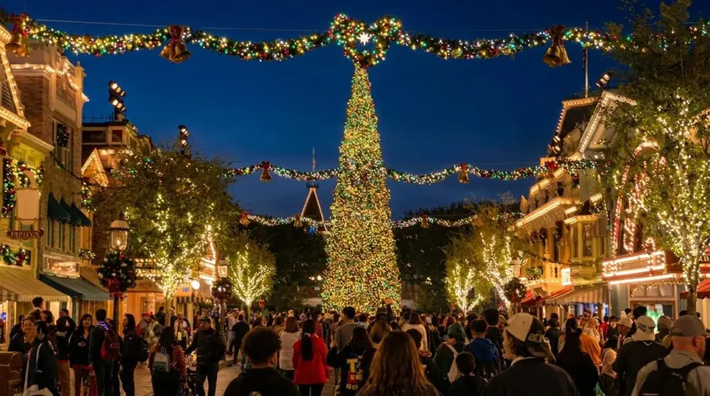 Disneyland at Christmas Time, View of Christmas Tree at Main Street.