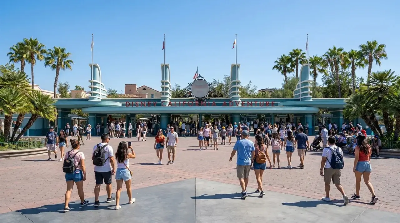 Disneyland Visitors Walking Towards the Entrance of Disneyland California Adventure