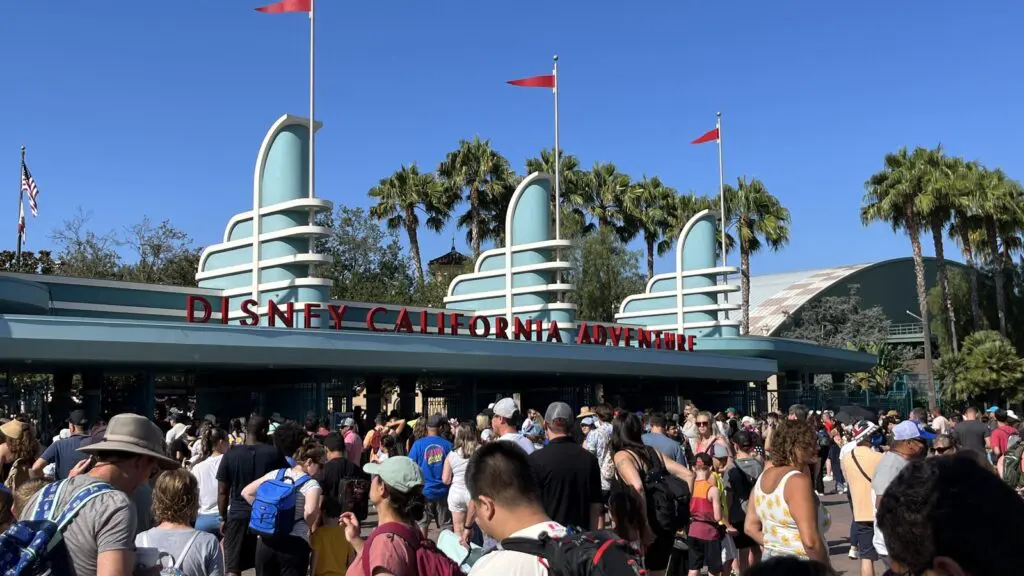 Guests gathered at the Disney California Adventure Park entrance
