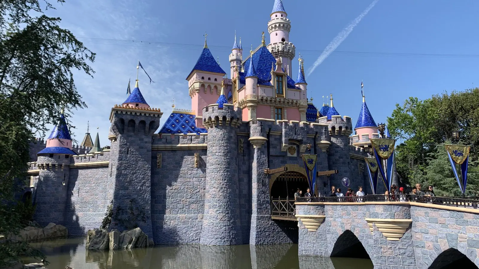 Sleeping Beauty Castle and its moat at Disneyland Park in Anaheim